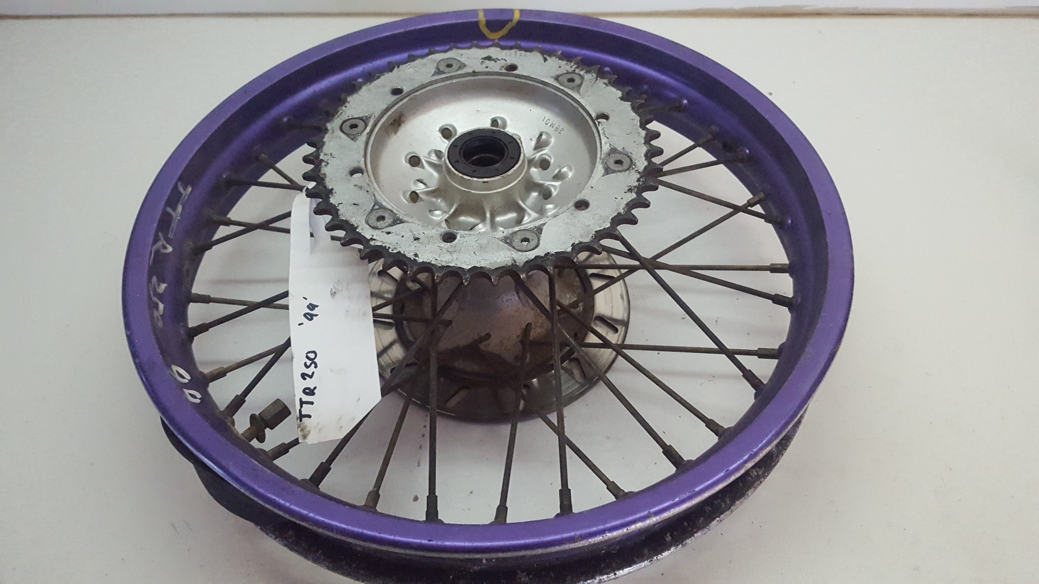 Yamaha TTR250 Rear Wheel Hub, Cracked Purple Rim 1999 1994-2011 TTR 250