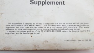 Service Manual Supplement Kawasaki KX 60 80 100 1989